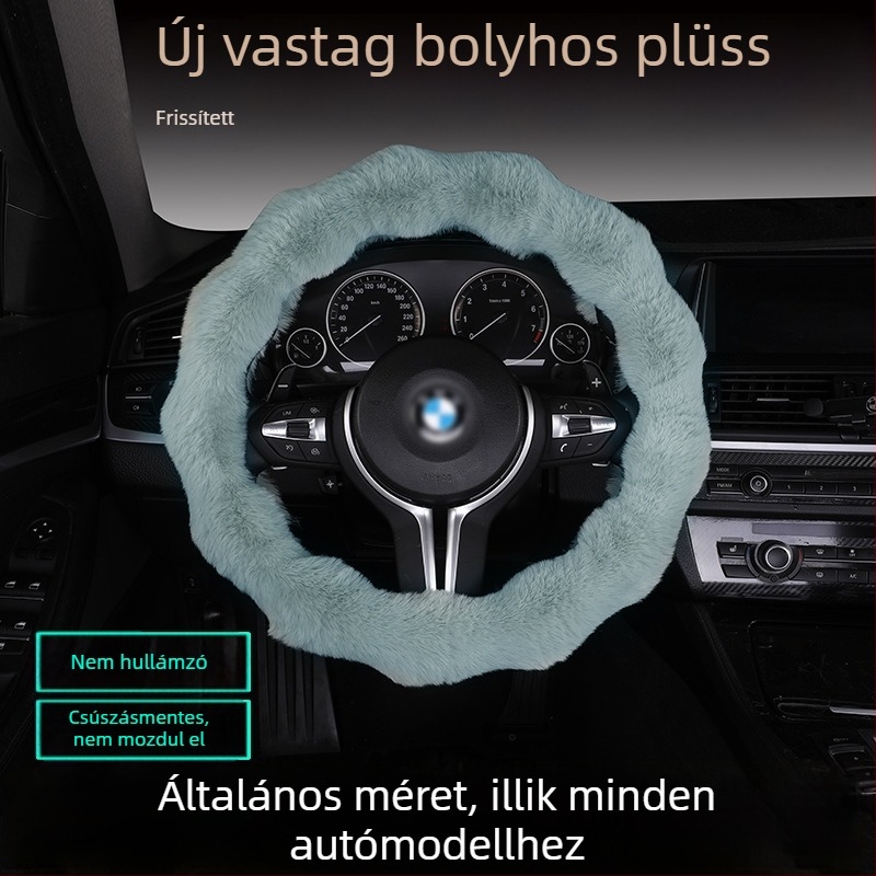Bubble plüss kormánykerék huzat – csúszásmentes, téli meleg, D-formájú, univerzális illeszkedés