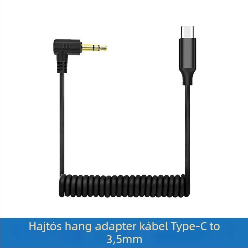 Mikrofonhoz való audiókábel, 3.5mm-es férfi a Type-C/8-pins csatlakozóhoz, aranyozott, rézmag, rézvezető