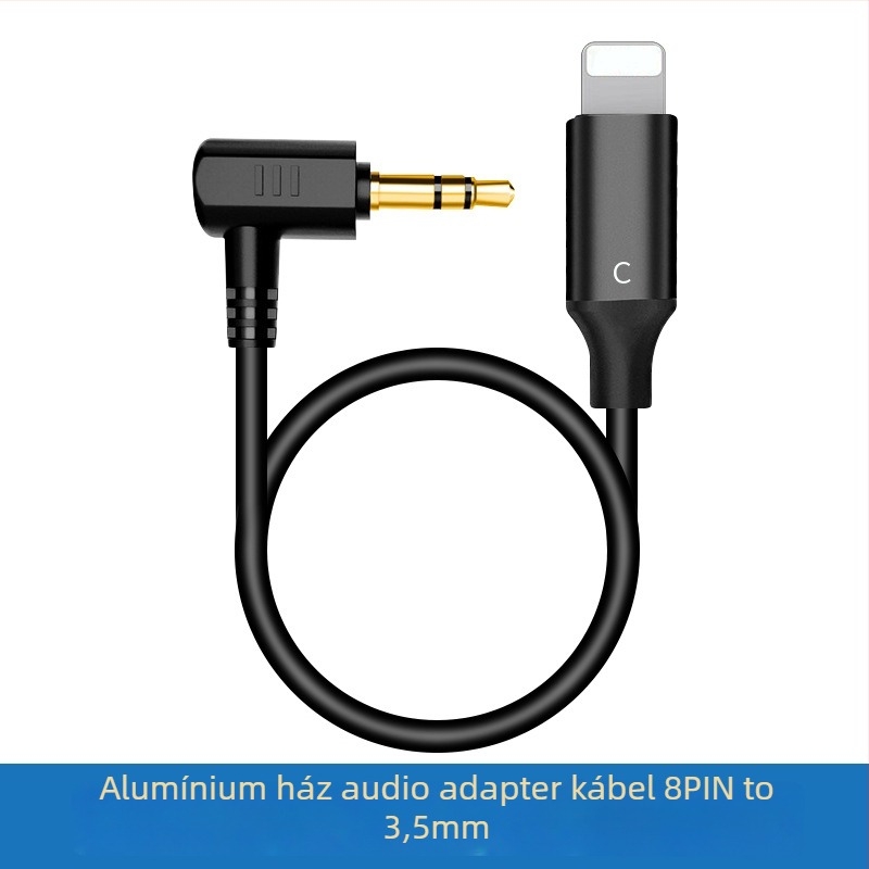Mikrofonhoz való audiókábel, 3.5mm-es férfi a Type-C/8-pins csatlakozóhoz, aranyozott, rézmag, rézvezető