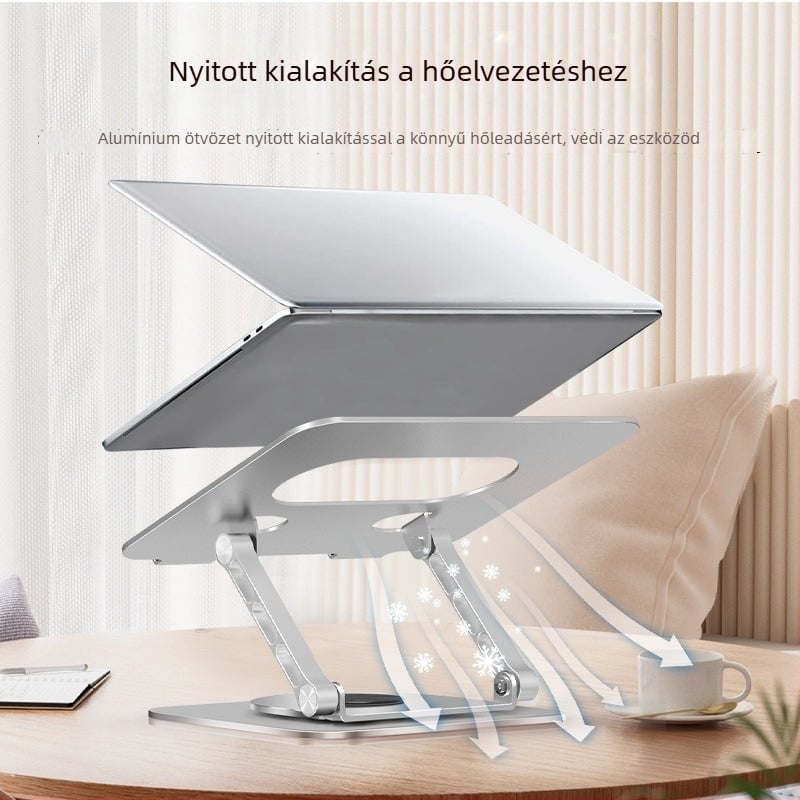 Alumínium ötvözetből készült laptopállvány, 360°-os forgatással, összecsukható, mágneses telefontartó és HUB
