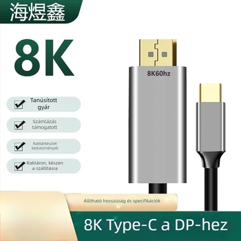 Type-C DP-hez kábel, 4K60Hz, rézmag, patchkábel