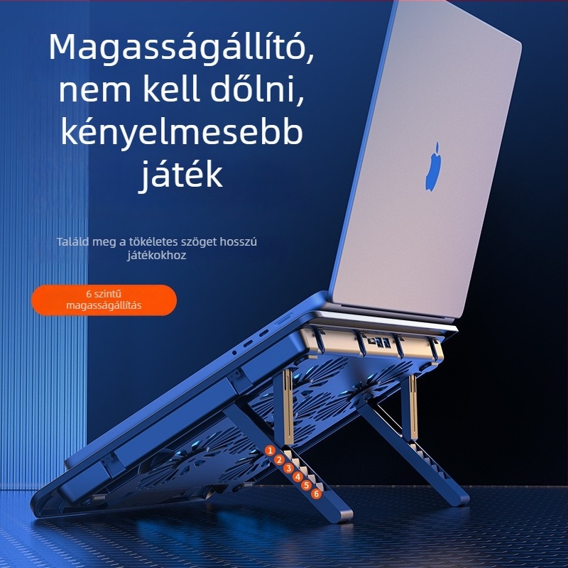 Laptop hűtőállvány két ventilátorral, fém háló, 50 cm-es kábel, súly 0,7–1,1 kg