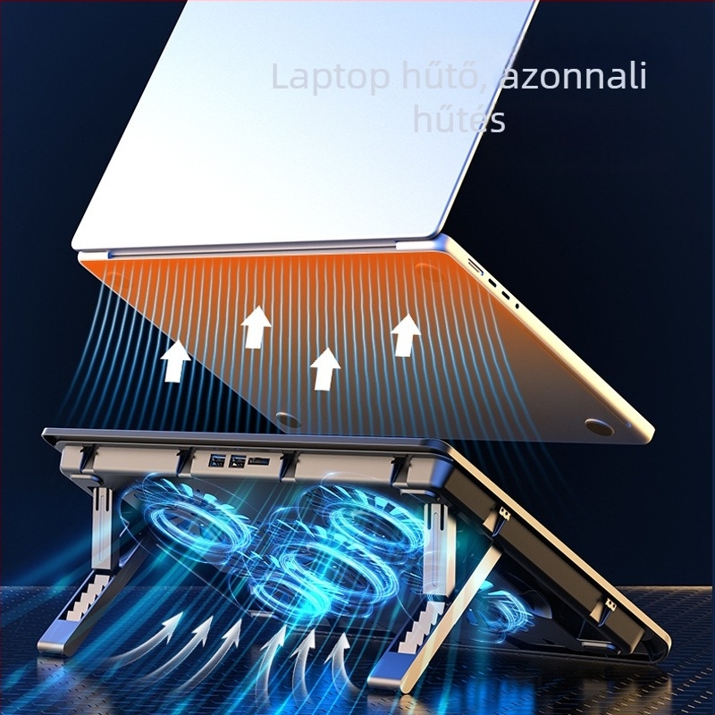 Laptop hűtőállvány két ventilátorral, fém háló, 50 cm-es kábel, súly 0,7–1,1 kg