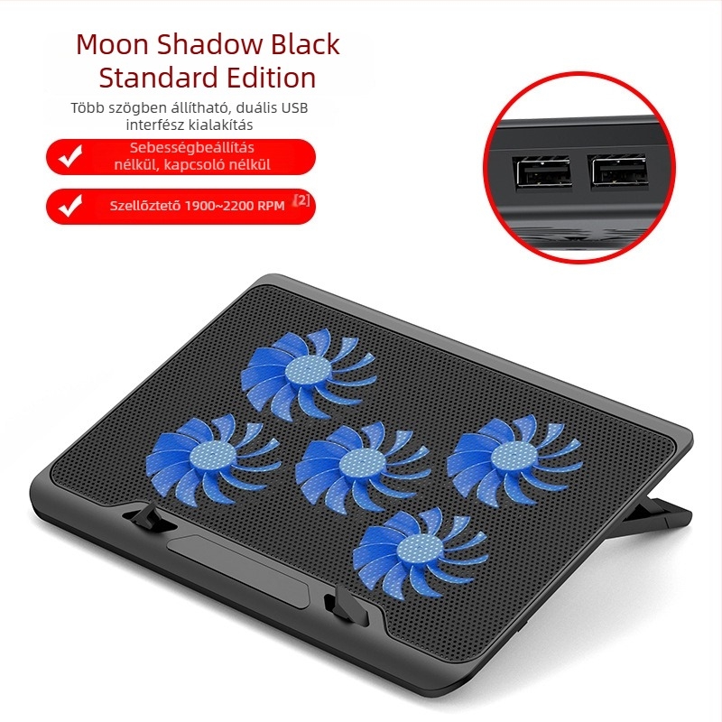 Laptop hűtőállvány két ventilátorral, fém háló, 50 cm-es kábel, súly 0,7–1,1 kg