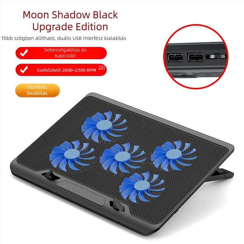 Laptop hűtőállvány két ventilátorral, fém háló, 50 cm-es kábel, súly 0,7–1,1 kg