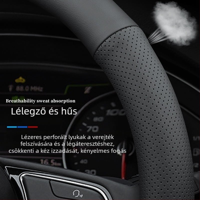 BMW kormánykerék védő – sportos stílus, valódi bőr, univerzális négyévszakos, kompatibilis a 3-as és 5-ös sorozattal, valamint az X1–X7 sorozatokkal