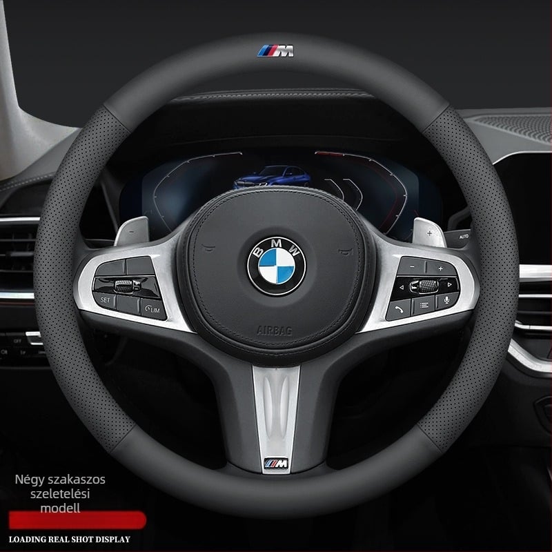 BMW kormánykerék védő – sportos stílus, valódi bőr, univerzális négyévszakos, kompatibilis a 3-as és 5-ös sorozattal, valamint az X1–X7 sorozatokkal