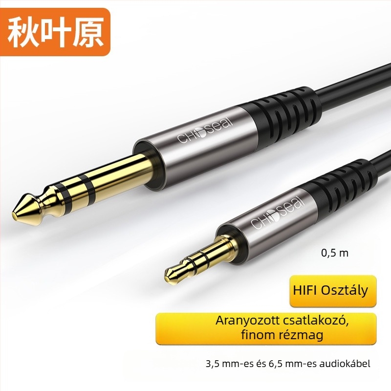 Akihabara AV kábel QAD19BK: 3,5 mm-tól 6,5 mm-ig audio csatlakozó, aranyozott réz mag, ISO 9001