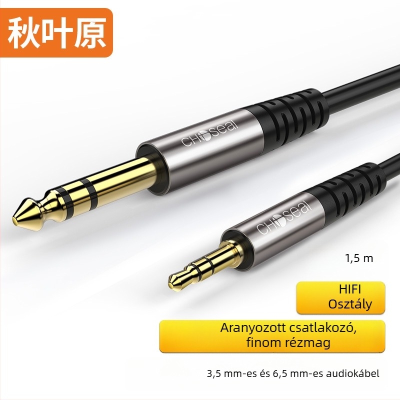 Akihabara AV kábel QAD19BK: 3,5 mm-tól 6,5 mm-ig audio csatlakozó, aranyozott réz mag, ISO 9001