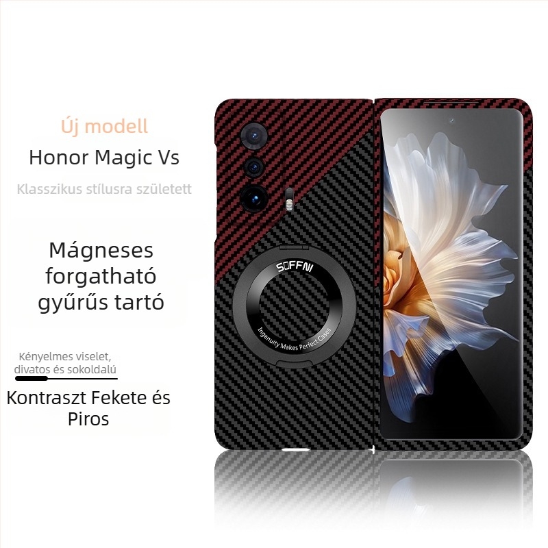 Huawei Honor MagicV2 összecsukható modellhez karbonszálas kemény tok, VS2, ütésálló, teljes élvédelmet biztosít