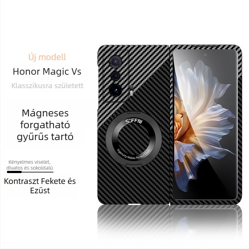 Huawei Honor MagicV2 összecsukható modellhez karbonszálas kemény tok, VS2, ütésálló, teljes élvédelmet biztosít
