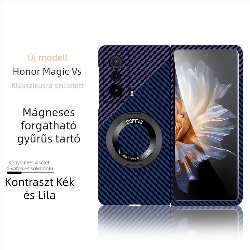 Huawei Honor MagicV2 összecsukható modellhez karbonszálas kemény tok, VS2, ütésálló, teljes élvédelmet biztosít