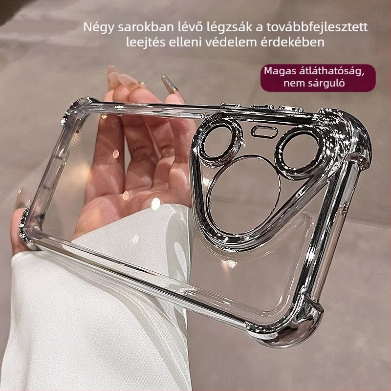 Átlátszó védőtok Huawei Pura70 Pro és Honor Magic6 készülékekhez, négy sarkú légzsákkal, teljes lefedettségű elektroplatált felülettel
