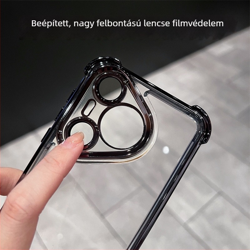 Átlátszó védőtok Huawei Pura70 Pro és Honor Magic6 készülékekhez, négy sarkú légzsákkal, teljes lefedettségű elektroplatált felülettel