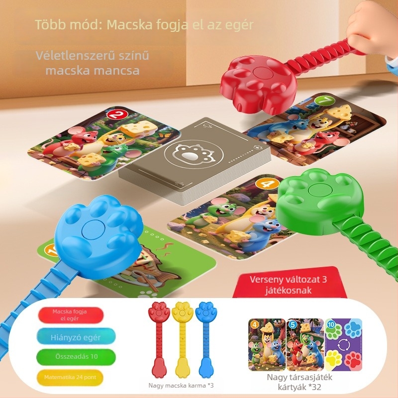 Macska és Egér asztali játék — Reakció és koncentráció fejlesztése, műanyagból, többjátékos, 4–14 éveseknek