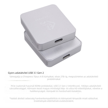 CFexpress kártyaolvasó Type A/B-hez, USB 3.1 Type-C, CNC alumíniumötvözet burkolat, külső, 60 g