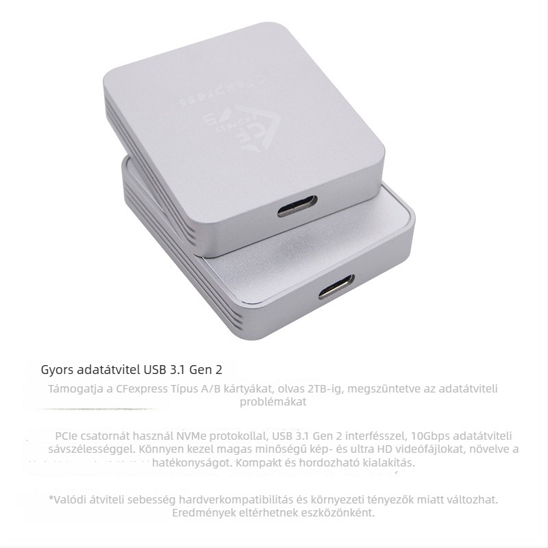 CFexpress kártyaolvasó Type A/B-hez, USB 3.1 Type-C, CNC alumíniumötvözet burkolat, külső, 60 g