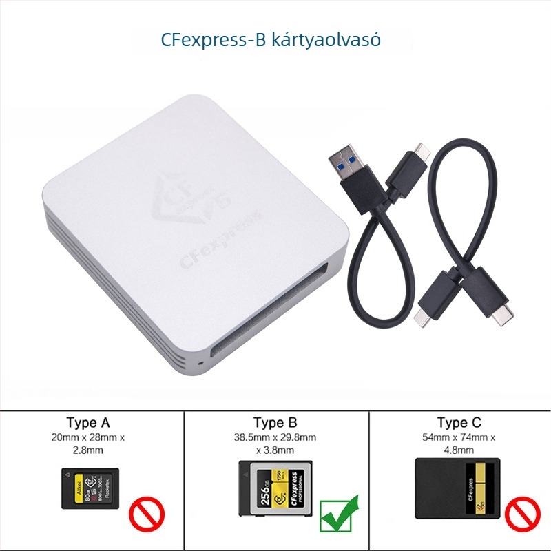 CFexpress kártyaolvasó Type A/B-hez, USB 3.1 Type-C, CNC alumíniumötvözet burkolat, külső, 60 g