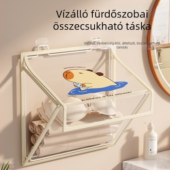 Fürdőszobai falra szerelhető tároló, összecsukható, fúrás nélküli, PVC rendező, modell SND6039