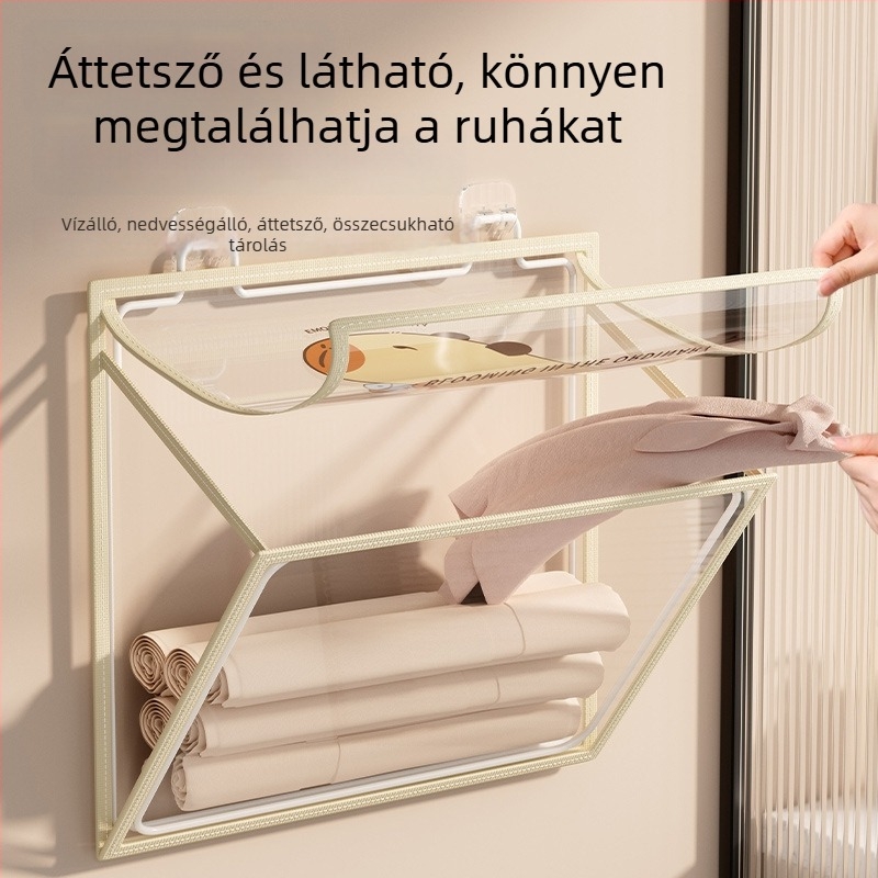 Fürdőszobai falra szerelhető tároló, összecsukható, fúrás nélküli, PVC rendező, modell SND6039