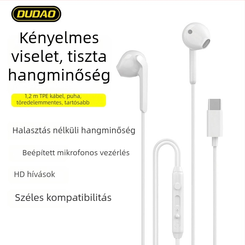 X3C vezetékes fülhallgató Type-C, 15 mm meghajtó, beépített mikrofon, 1,2 m kábel, vonali vezérlő