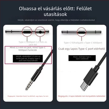 Vezetékes Type-C fejhallgató íves csatlakozóval, fülben illeszkedő, kompatibilis Oppo/Huawei
