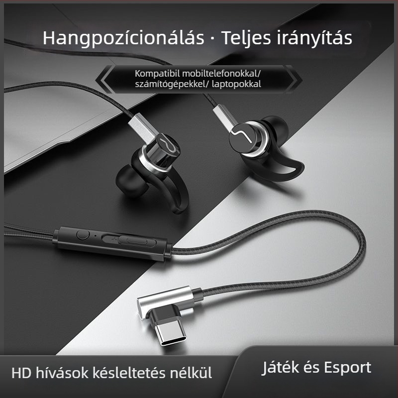 Vezetékes Type-C fejhallgató íves csatlakozóval, fülben illeszkedő, kompatibilis Oppo/Huawei