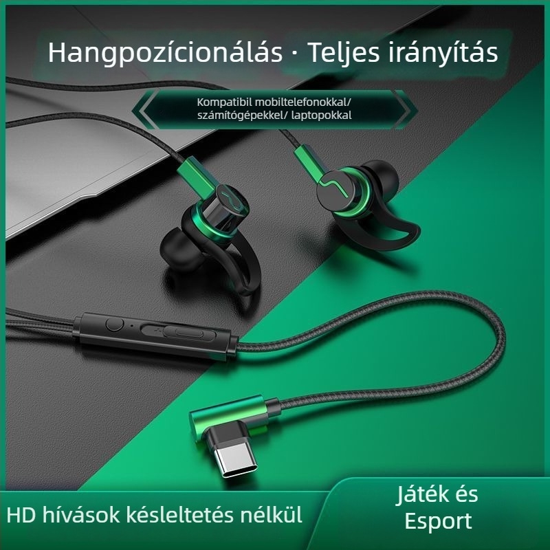 Vezetékes Type-C fejhallgató íves csatlakozóval, fülben illeszkedő, kompatibilis Oppo/Huawei
