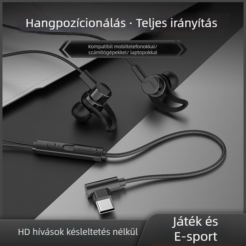 Vezetékes Type-C fejhallgató íves csatlakozóval, fülben illeszkedő, kompatibilis Oppo/Huawei