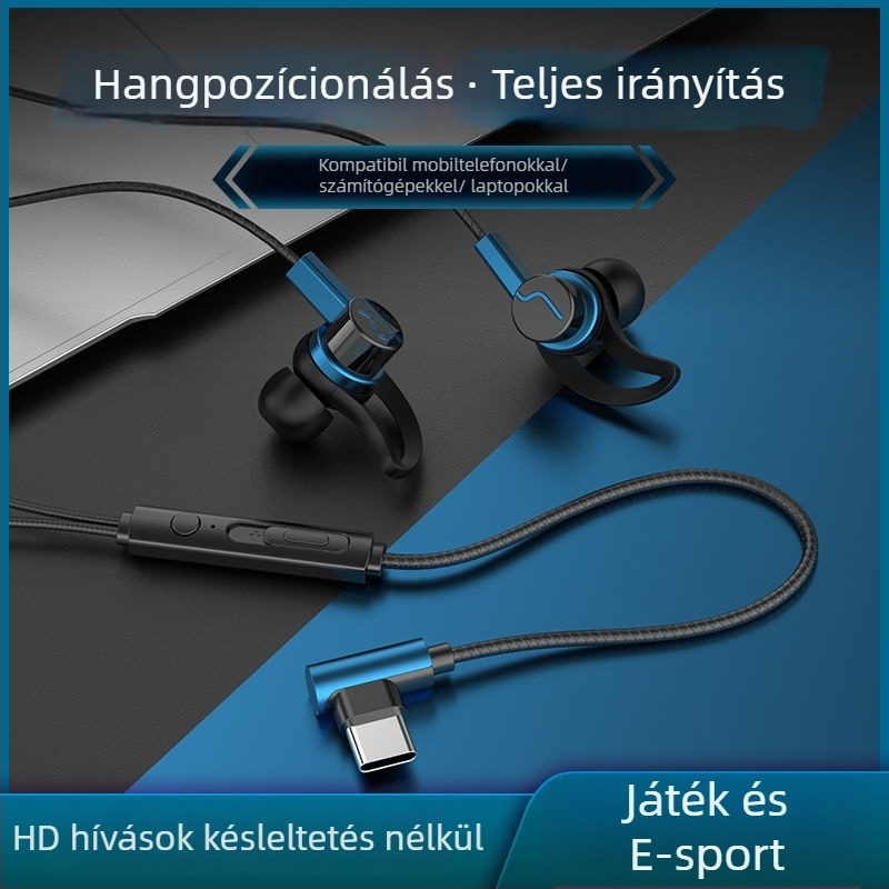 Vezetékes Type-C fejhallgató íves csatlakozóval, fülben illeszkedő, kompatibilis Oppo/Huawei