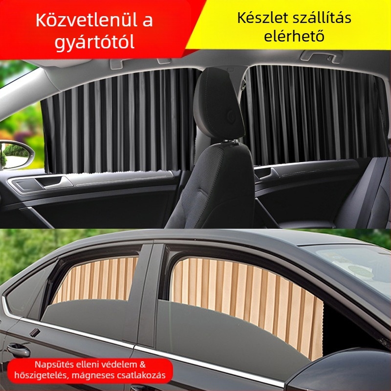 Autóablak árnyékoló függöny, nylon háló, tömör átlátszatlan, sínrendszer, mágneses, automatikus teleszkópos