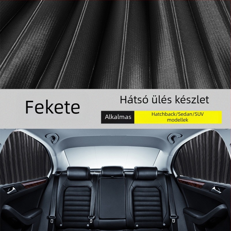 Autóablak árnyékoló függöny, nylon háló, tömör átlátszatlan, sínrendszer, mágneses, automatikus teleszkópos