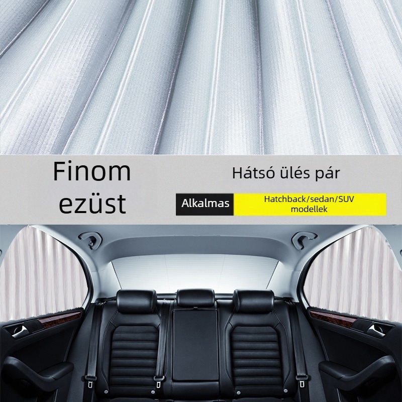 Autóablak árnyékoló függöny, nylon háló, tömör átlátszatlan, sínrendszer, mágneses, automatikus teleszkópos