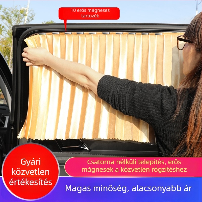 Autóablak napellenző mágneses rögzítéssel, kihúzható textil, egyszínű dizájn, logónyomtatás és licencelhető magáncímke