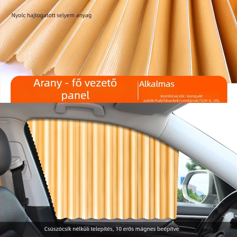 Autóablak napellenző mágneses rögzítéssel, kihúzható textil, egyszínű dizájn, logónyomtatás és licencelhető magáncímke