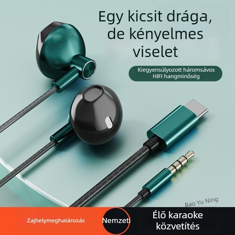Vezetékes fülhallgató Huawei, Xiaomi és Android számára – fél-in-ear illesztés, L-alakú csatlakozó, játék fejhallgató