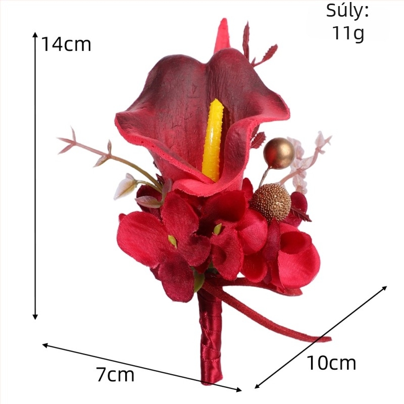 Férfi gallérvirág selyem virágból – Calla liliom, félig kézzel készített, alkalmas esküvőkre, táncra és ünnepekre