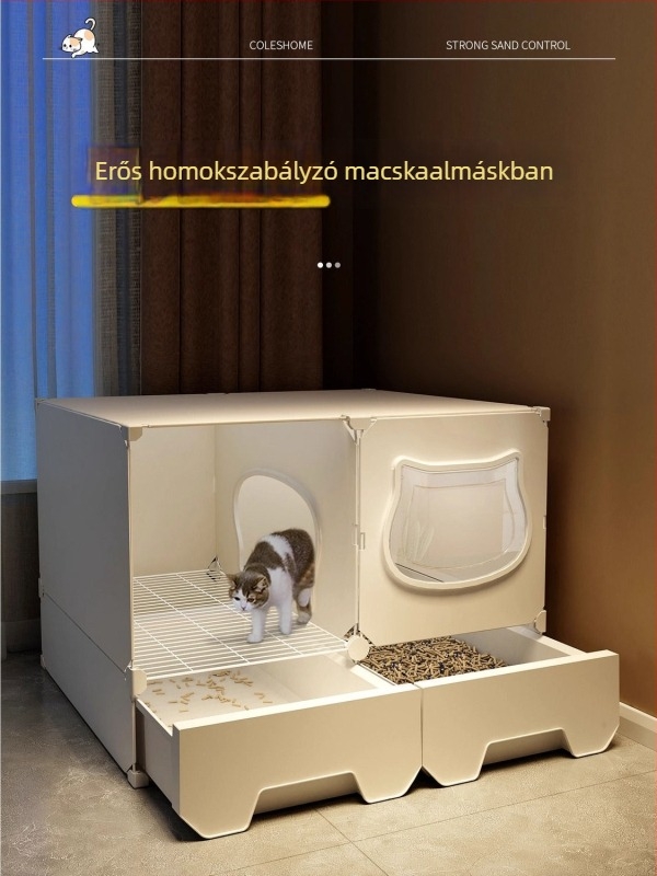 Macskaalom szekrény, folyosó típusú fröccsenés elleni, félig zárt kivitel, PVC anyag