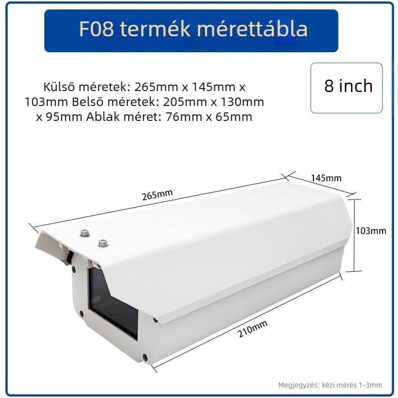 F08 alumíniumötvözetből készült kuboid kameraház, táblafelismerésre, kültéri felhelyezés, eső- és porálló védőfedél