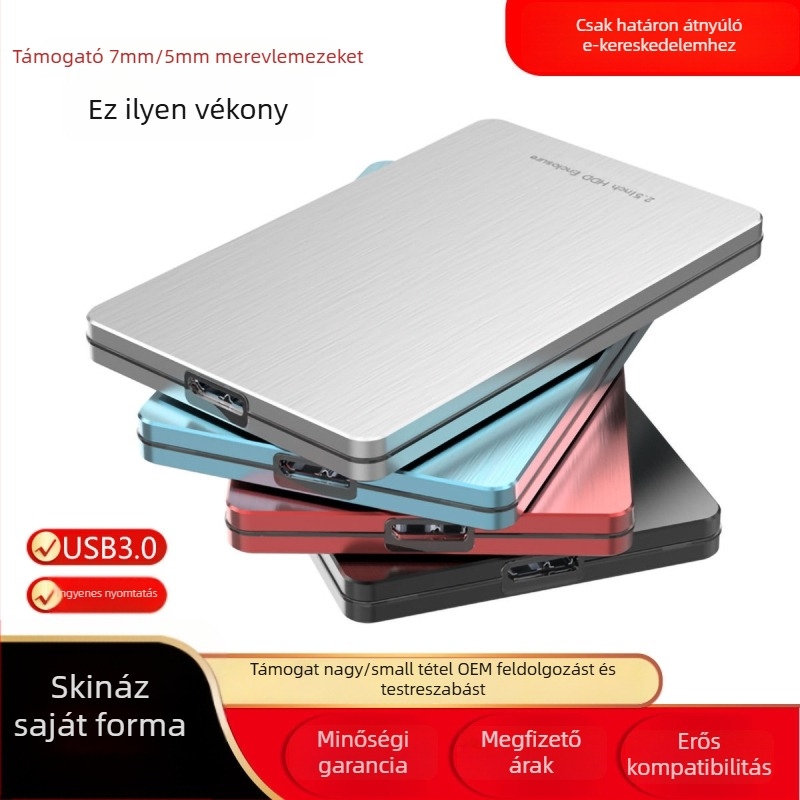 2,5-ös hüvelykes alumínium ötvözet USB 3.0/3.1 SATA merevlemez ház, támogatja a 2TB/3TB/4TB kapacitást, átviteli sebesség akár 6 Gbps