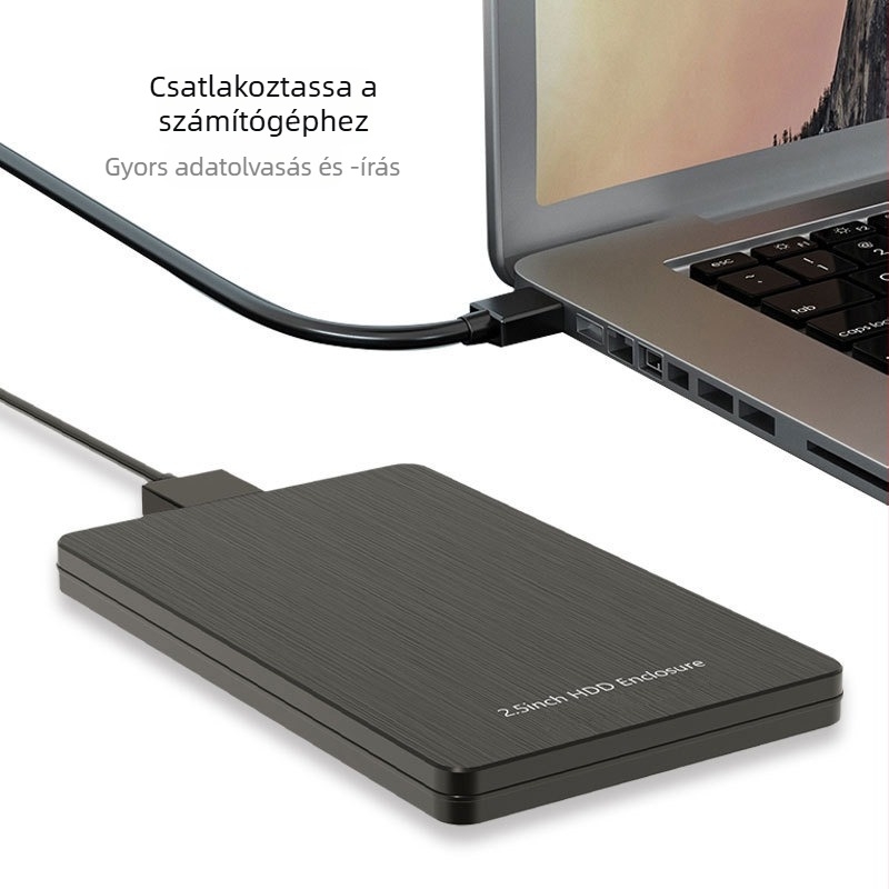 2,5-ös hüvelykes alumínium ötvözet USB 3.0/3.1 SATA merevlemez ház, támogatja a 2TB/3TB/4TB kapacitást, átviteli sebesség akár 6 Gbps