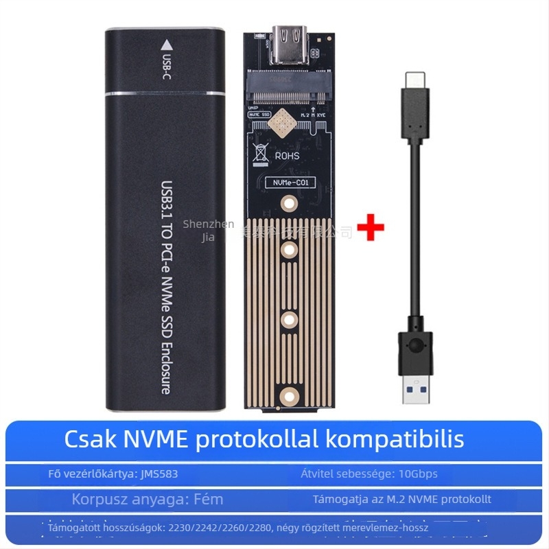 Nothing MCA3512 USB 3.1 Type-C M.2 NVMe/NGFF külső SSD tok Gen2, NVMe/AHCI kettős protokollal, akár 4 TB-ig, 10 Gbps