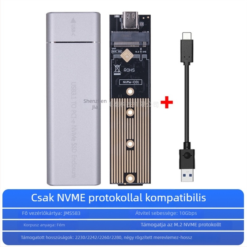 Nothing MCA3512 USB 3.1 Type-C M.2 NVMe/NGFF külső SSD tok Gen2, NVMe/AHCI kettős protokollal, akár 4 TB-ig, 10 Gbps