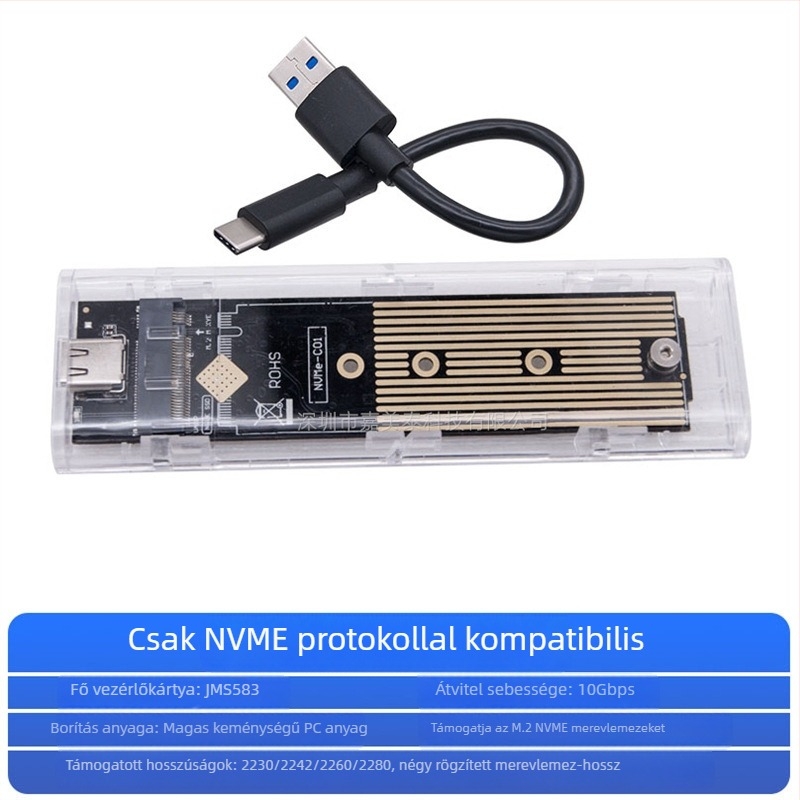 Nothing MCA3512 USB 3.1 Type-C M.2 NVMe/NGFF külső SSD tok Gen2, NVMe/AHCI kettős protokollal, akár 4 TB-ig, 10 Gbps
