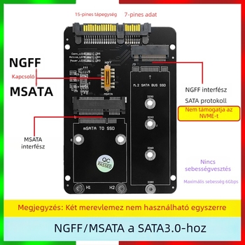 LCCT 23HD18-RTK MSATA NGFF to SATA3 külső SSD-ház, M.2 SATA protokoll adapter, anyag alumíniumötvözet + ABS, SATA 3.0 interfész, 6 Gbps