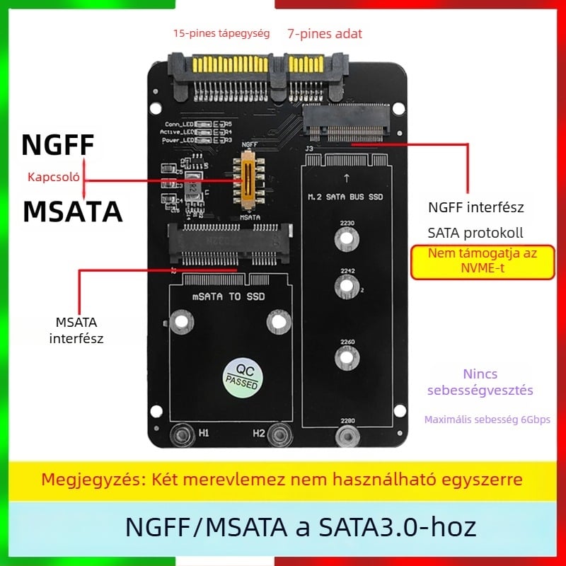 LCCT 23HD18-RTK MSATA NGFF to SATA3 külső SSD-ház, M.2 SATA protokoll adapter, anyag alumíniumötvözet + ABS, SATA 3.0 interfész, 6 Gbps