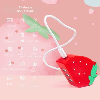 USB 2.0 laptop hub, 3-portos, 50 cm kábel, Fruit hub hub (külső tápegység nélkül)