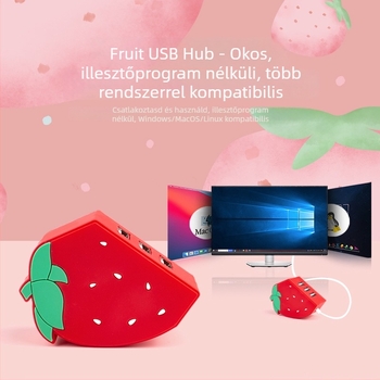 USB 2.0 laptop hub, 3-portos, 50 cm kábel, Fruit hub hub (külső tápegység nélkül)
