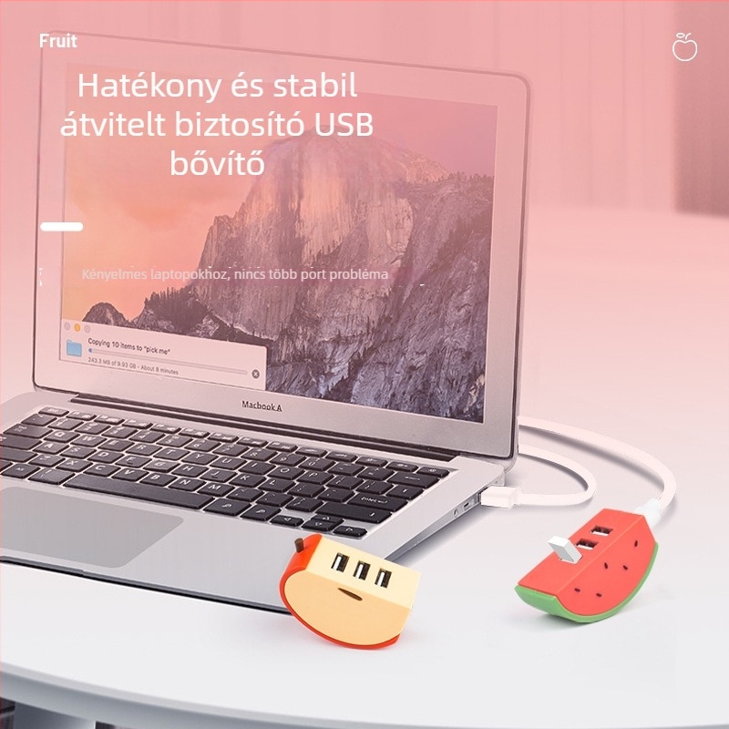 USB 2.0 laptop hub, 3-portos, 50 cm kábel, Fruit hub hub (külső tápegység nélkül)