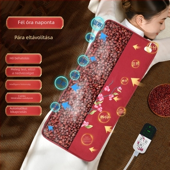 Kocka alakú vörösbabos melegítő párna teljes testre gyógyító terápiához – elektromos fűtés, 100W, 220V/50Hz, 30–80°C hőmérséklet-tartomány, 10 szintes szabályzás, len anyag, CCC tanúsítvány